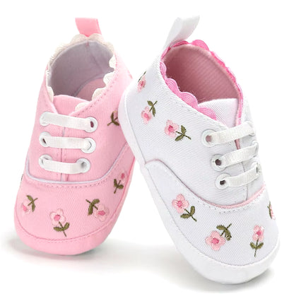 2 Baby Shoes Baby Infant Kid Girl Embroidery Flower Soft Sole Crib Toddler Summer Princess First Walkers Causal Shoes 0-18M