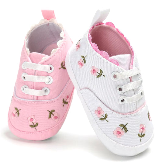 2 Baby Shoes Baby Infant Kid Girl Embroidery Flower Soft Sole Crib Toddler Summer Princess First Walkers Causal Shoes 0-18M