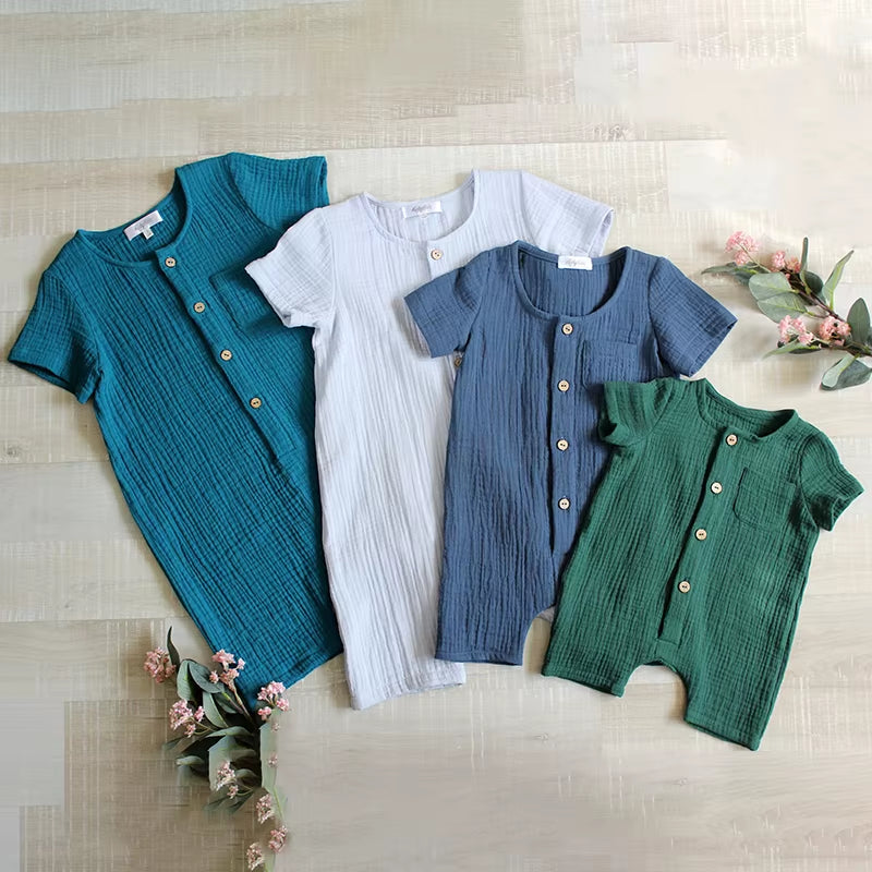 Organic Cotton Baby Romper – Long Sleeve Muslin One-Piece Bodysuit for Newborns, Unisex Spring Wear