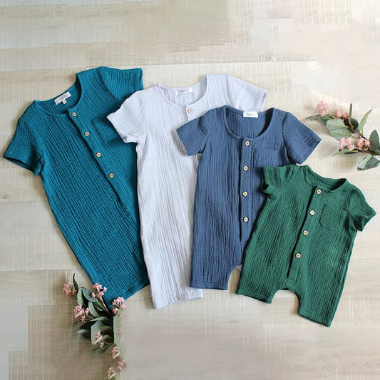 Organic Cotton Baby Romper – Long Sleeve Muslin One-Piece Bodysuit for Newborns, Unisex Spring Wear