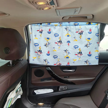 Cute Cotton Baby Car Window Sunshade Cover Cartoon Suction Cup Sliding Curtain Suction Cup Cloth Curtain for Kid Baby Children
