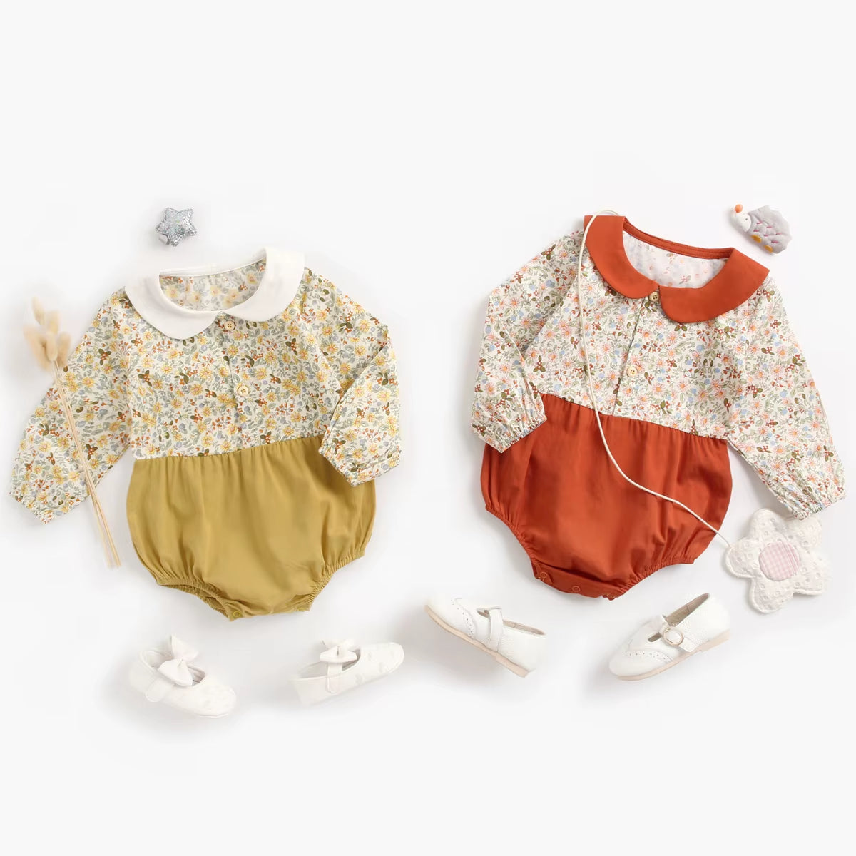 Princess Newborn Baby Girl Bodysuits Long Sleeve Cotton Baby Clothes Flowers Plaid Cute