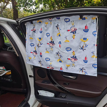 Cute Cotton Baby Car Window Sunshade Cover Cartoon Suction Cup Sliding Curtain Suction Cup Cloth Curtain for Kid Baby Children