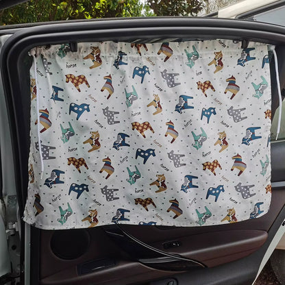 Cute Cotton Baby Car Window Sunshade Cover Cartoon Suction Cup Sliding Curtain Suction Cup Cloth Curtain for Kid Baby Children