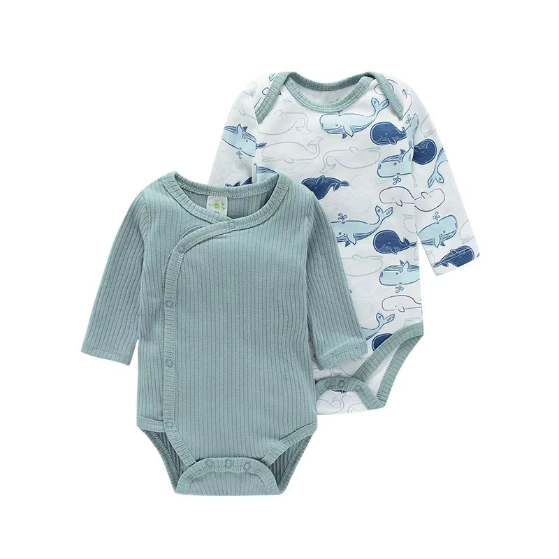 2PCS Organic Cotton Baby Bodysuit Set – Long Sleeve for Boys & Girls