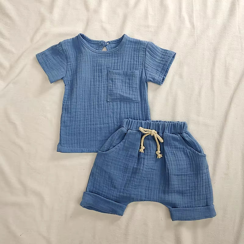 Organic Cotton Baby Clothes Set Summer Casual Tops Shorts for Boys Girls Set Unisex Toddlers 2 Pieces Kids Baby Outifs Clothing