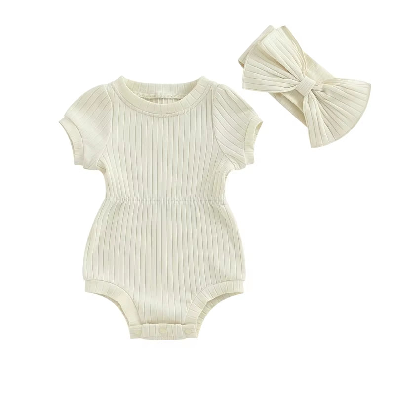 Summer Infant Baby Girls - Cotton Romper with Bow Headband Toddler 