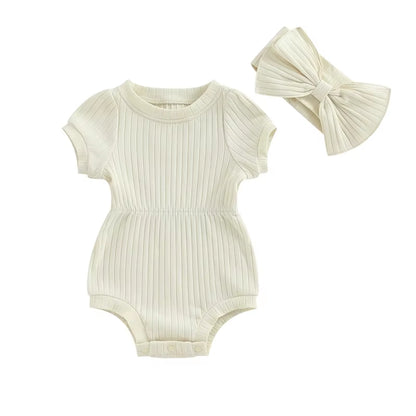 Summer Infant Baby Girls - Cotton Romper with Bow Headband Toddler 