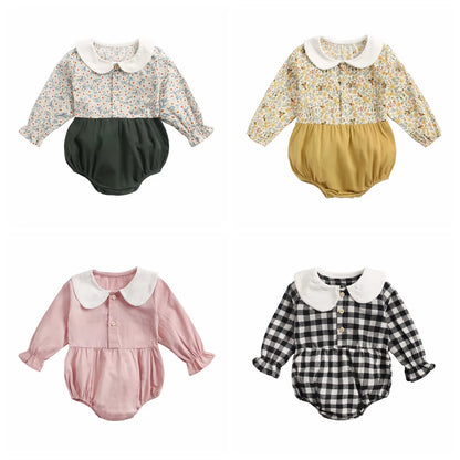 Princess Newborn Baby Girl Bodysuits Long Sleeve Cotton Baby Clothes Flowers Plaid Cute