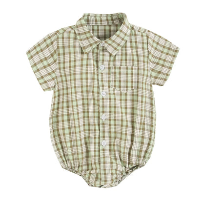 Cotton Baby Boys Bodysuits Fashion Newborn Clothes for Baby Boy Short Sleeve Summer Baby Clothing Plaid