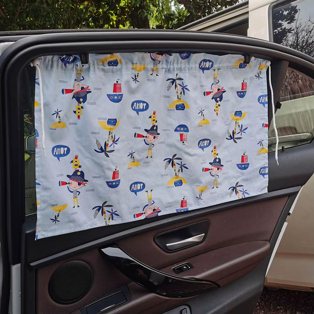 Cute Cotton Baby Car Window Sunshade Cover Cartoon Suction Cup Sliding Curtain Suction Cup Cloth Curtain for Kid Baby Children
