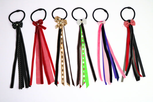 Ribbon Detail With Bow Applique Hair Rubber Band - Pair