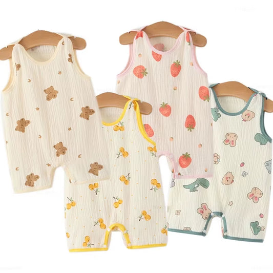 Newborn Baby Sleeveless Vest Jumpsuit – Summer Cotton Romper & Pajamas for Crawling Babies