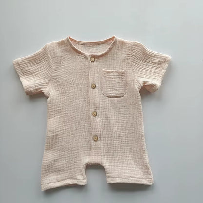Organic Cotton Baby Romper – Long Sleeve Muslin One-Piece Bodysuit for Newborns, Unisex Spring Wear