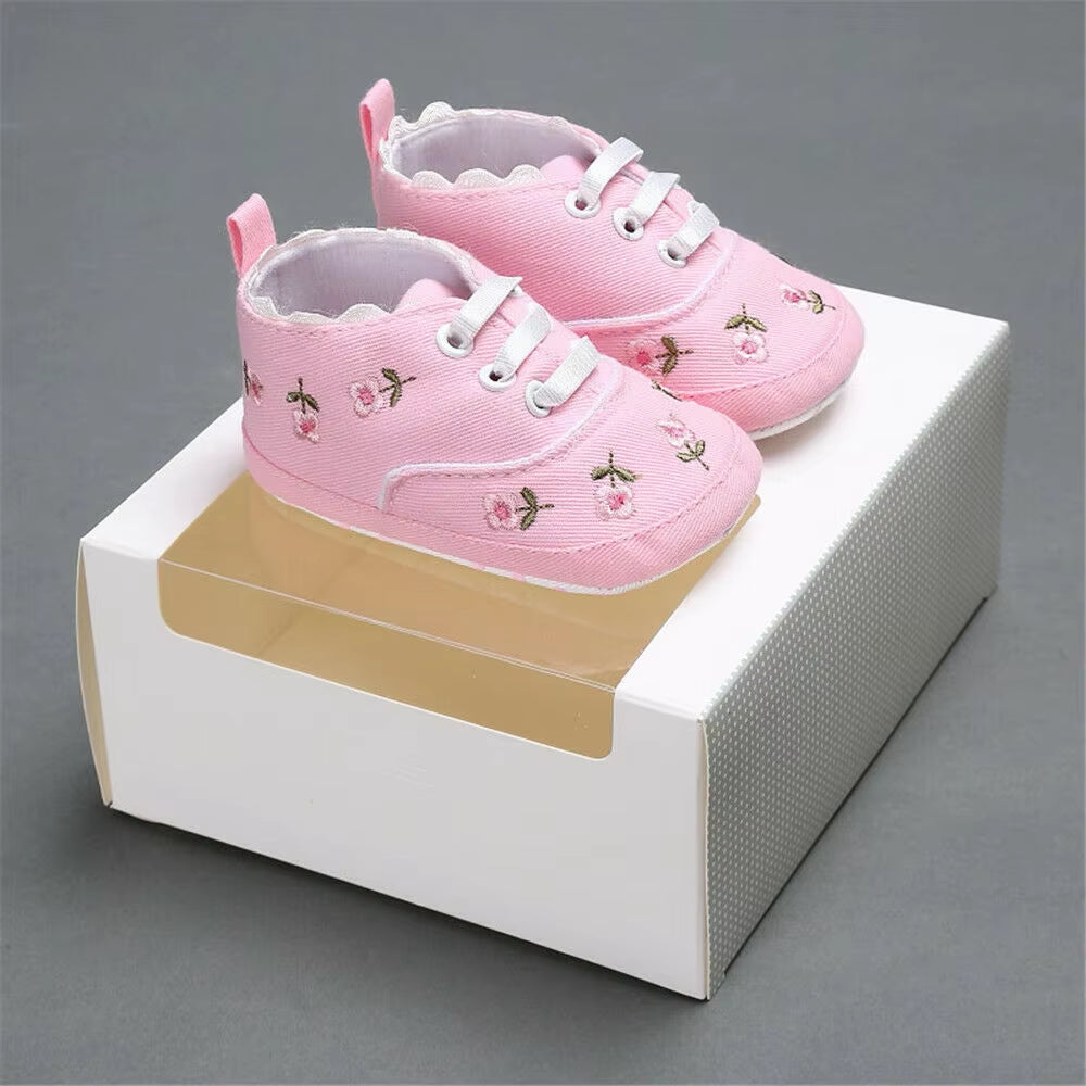 2 Baby Shoes Baby Infant Kid Girl Embroidery Flower Soft Sole Crib Toddler Summer Princess First Walkers Causal Shoes 0-18M