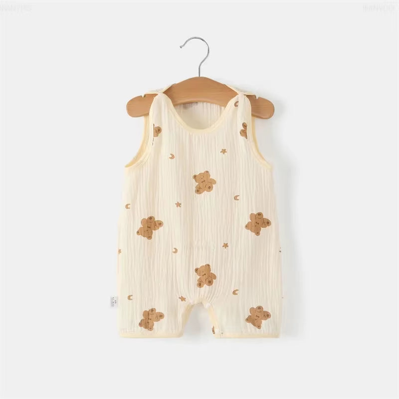 Newborn Baby Sleeveless Vest Jumpsuit – Summer Cotton Romper & Pajamas for Crawling Babies