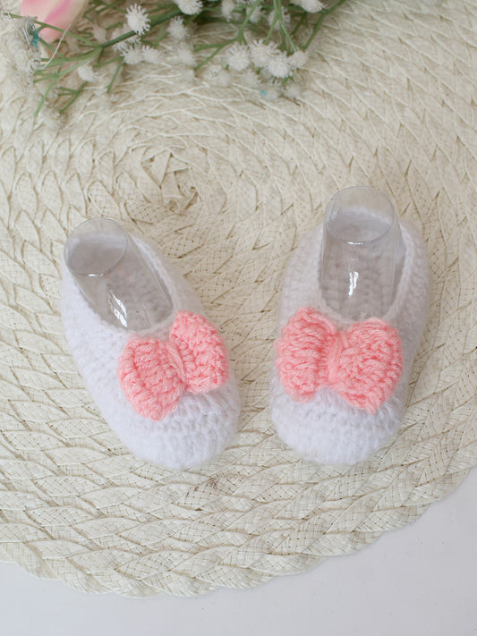 Crochet Handmade Bow Booties - White