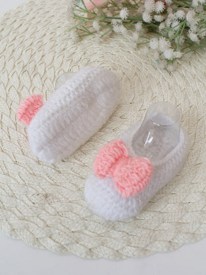 Crochet Handmade Bow Booties - White