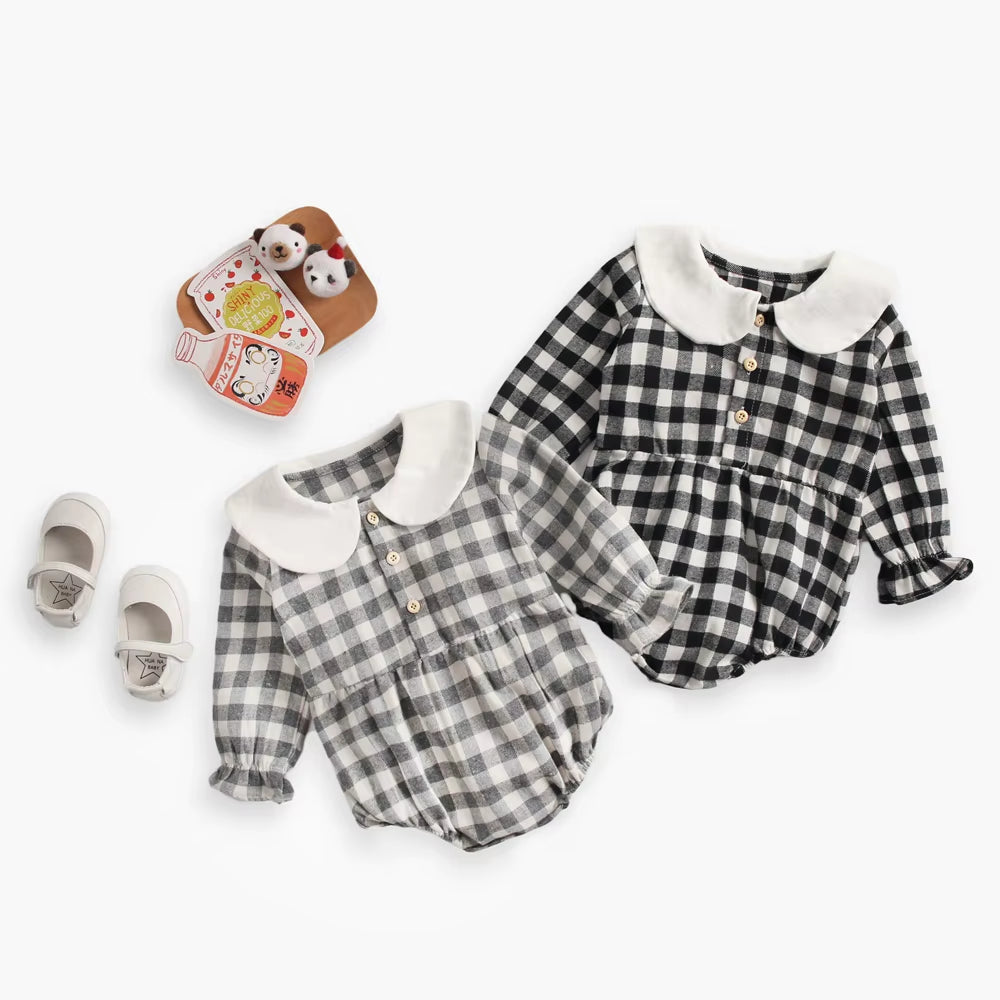 Princess Newborn Baby Girl Bodysuits Long Sleeve Cotton Baby Clothes Flowers Plaid Cute