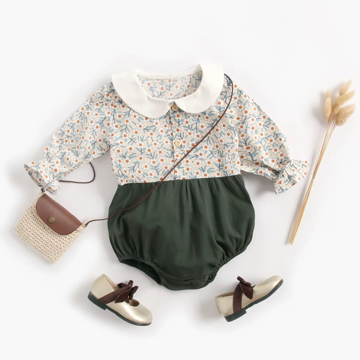 Princess Newborn Baby Girl Bodysuits Long Sleeve Cotton Baby Clothes Flowers Plaid Cute