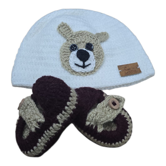 Teddy Woolen Cap & Booties Set – Handmade Cuteness for Cozy Days